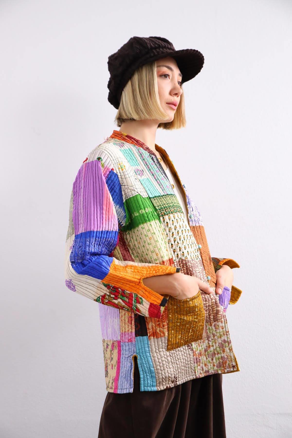 Renkli Cepli Patchwork Ceket - Şaman Butik Renkli Cepli Patchwork Ceket