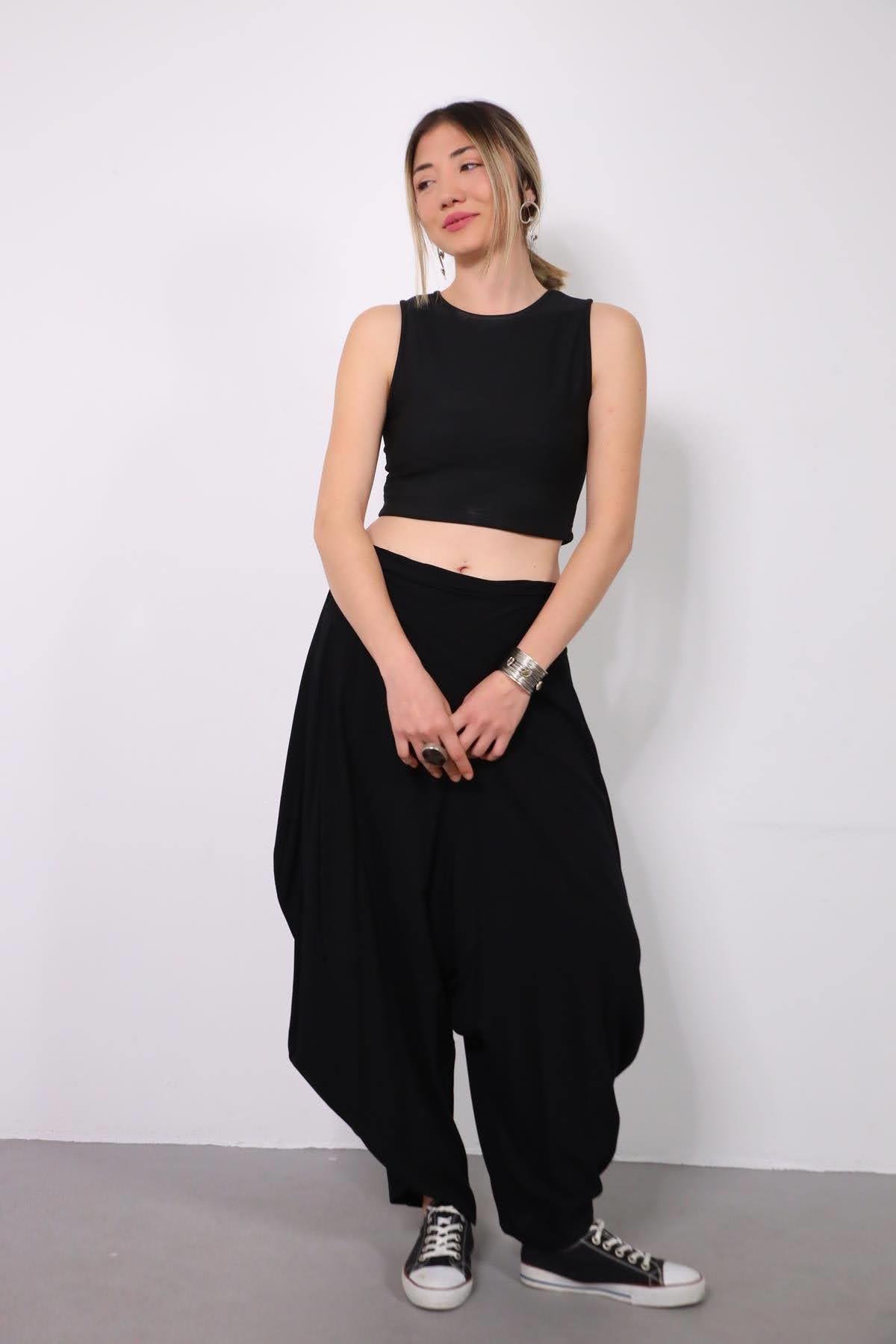  Black Flowing Harem Trousers
