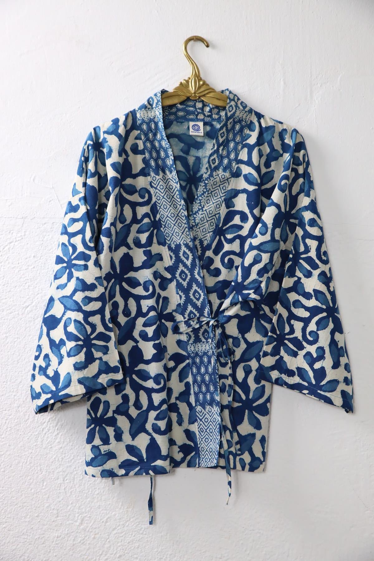 Ekru Otantik Desenli Anvelop Gömlek Kimono