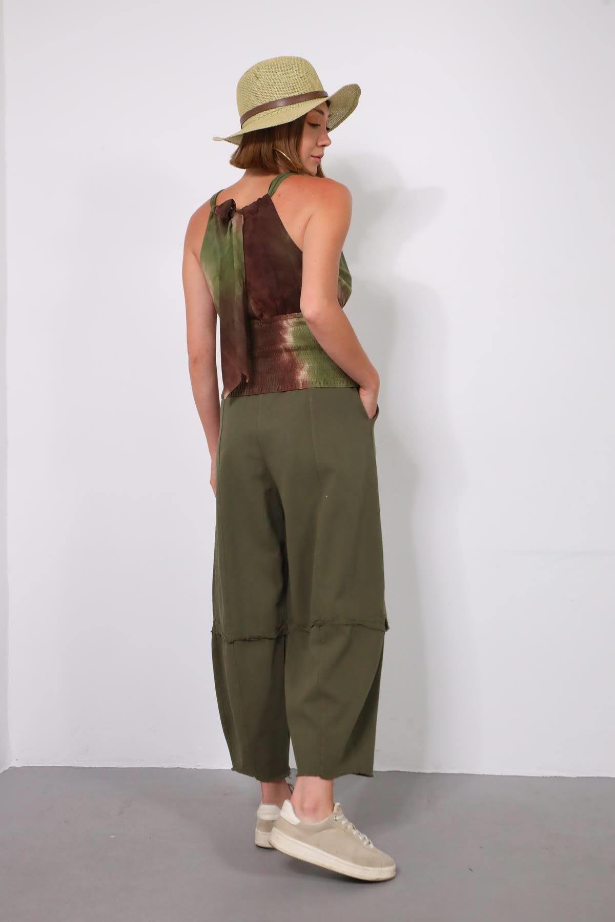 Haki Dikiş Detaylı Gabardin Pantolon - Şaman Butik Haki Dikiş Detaylı Gabardin Pantolon