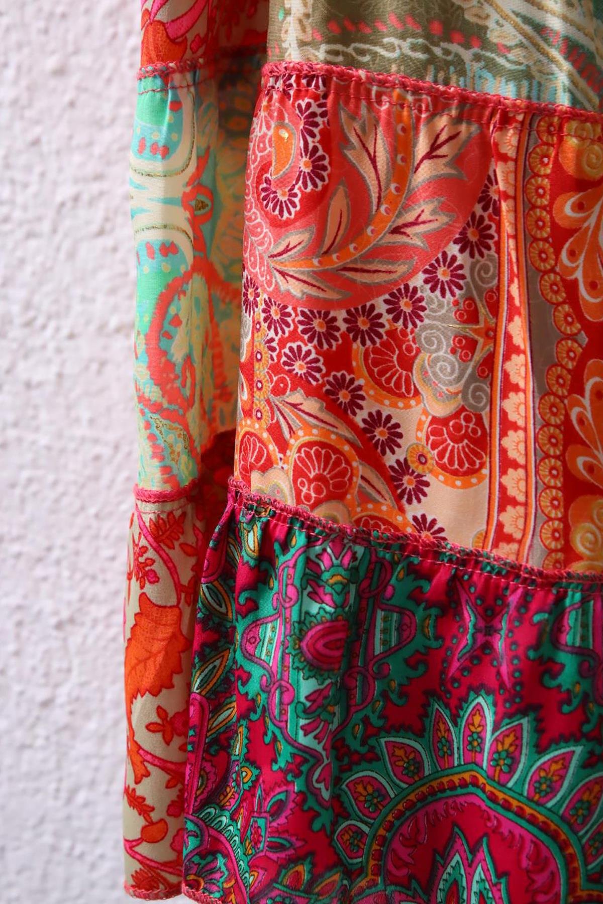  Renkli Patchwork Otantik İpek Etek