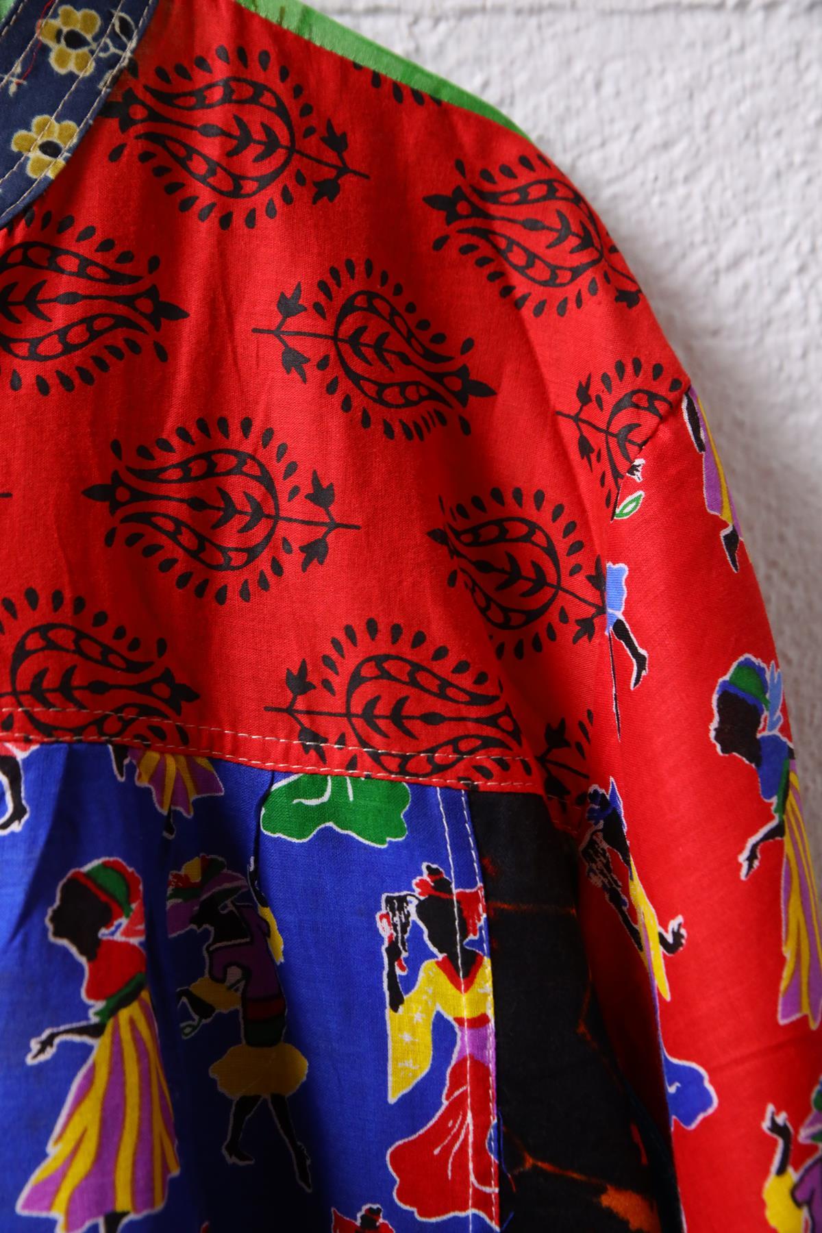 Pastel Lacivert Yakası Düğmeli Patchwork Tunik - Şaman Butik Pastel Lacivert Yakası Düğmeli Patchwork Tunik