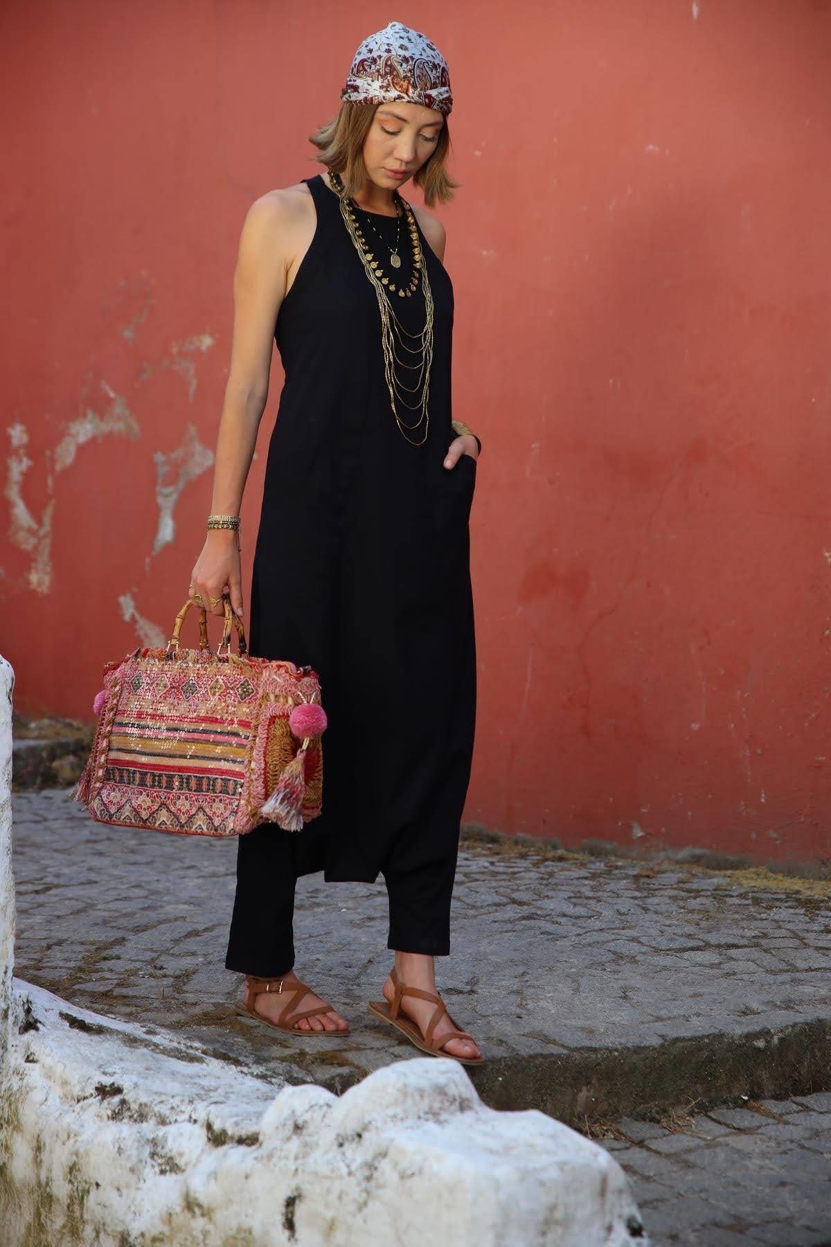 Black Su Jumpsuit - Şaman Butik | Boho Fashion Black Su Jumpsuit