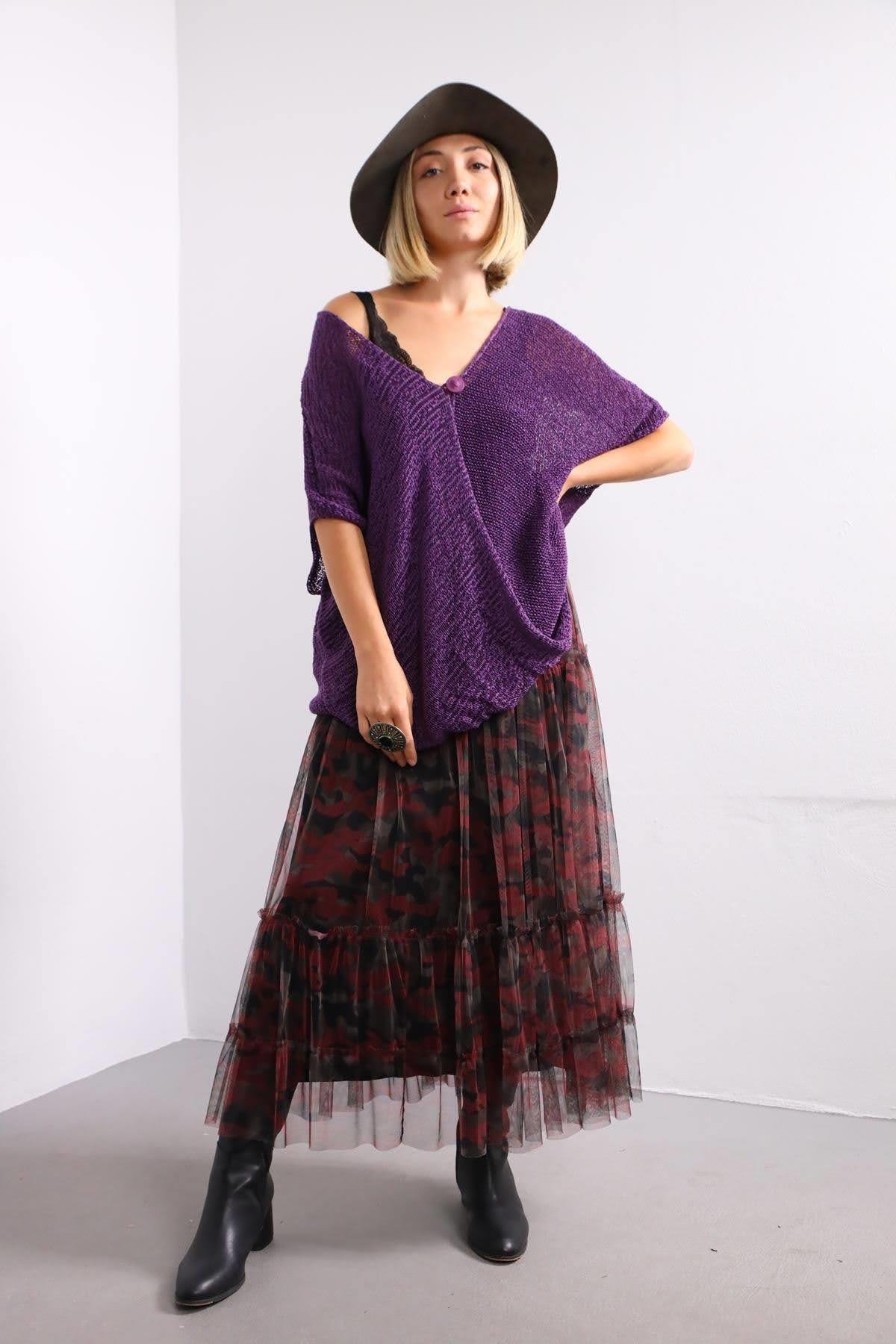 Purple Single Button Mercerized Judith Tunic - Saman Butik | Shop Online Purple Single Button Mercerized Judith Tunic