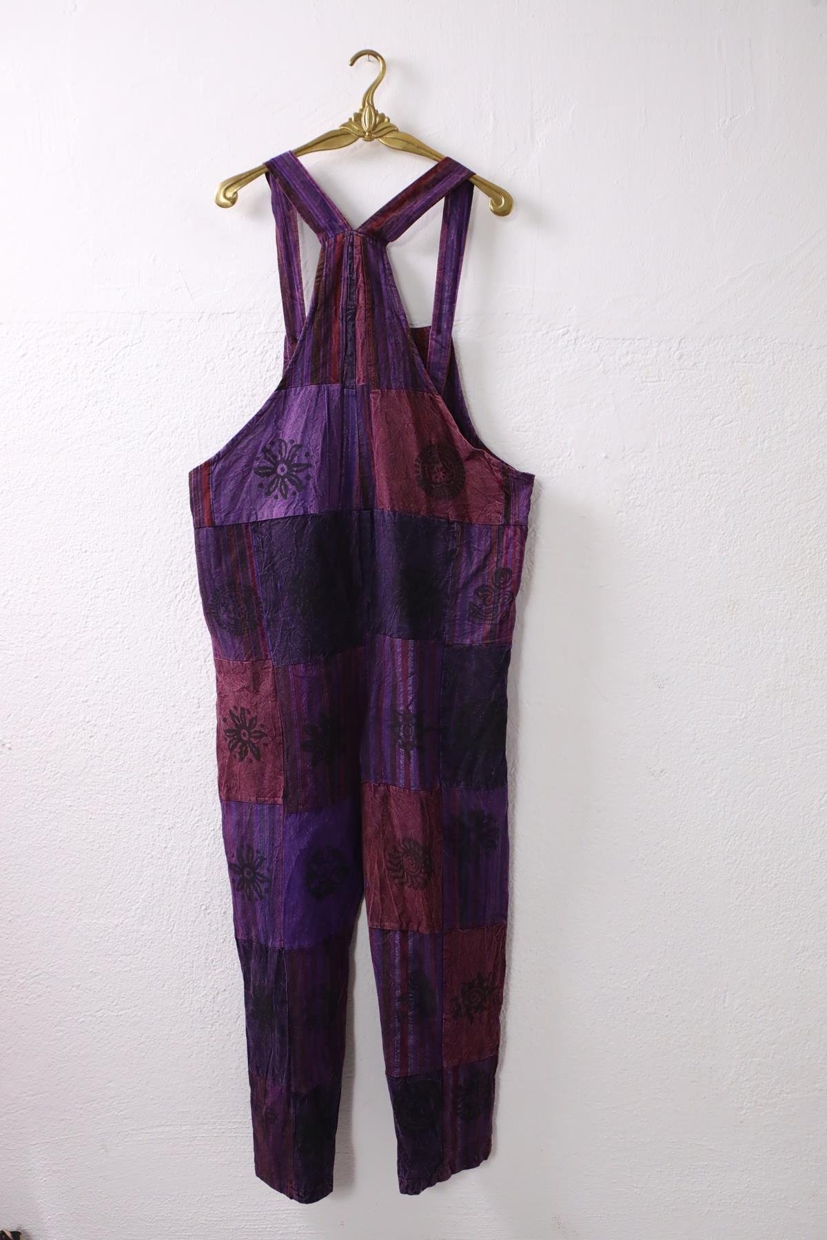  Mor Yıkama Patchwork Tulum