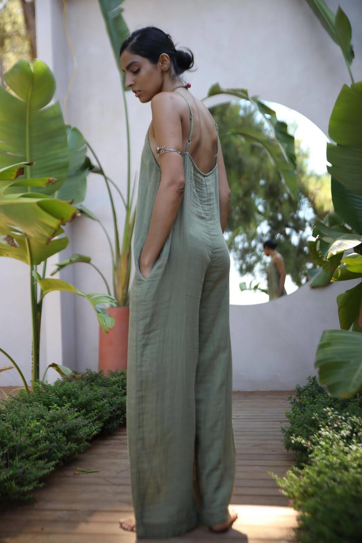  Haki Askılı Salaş Müslin Tulum