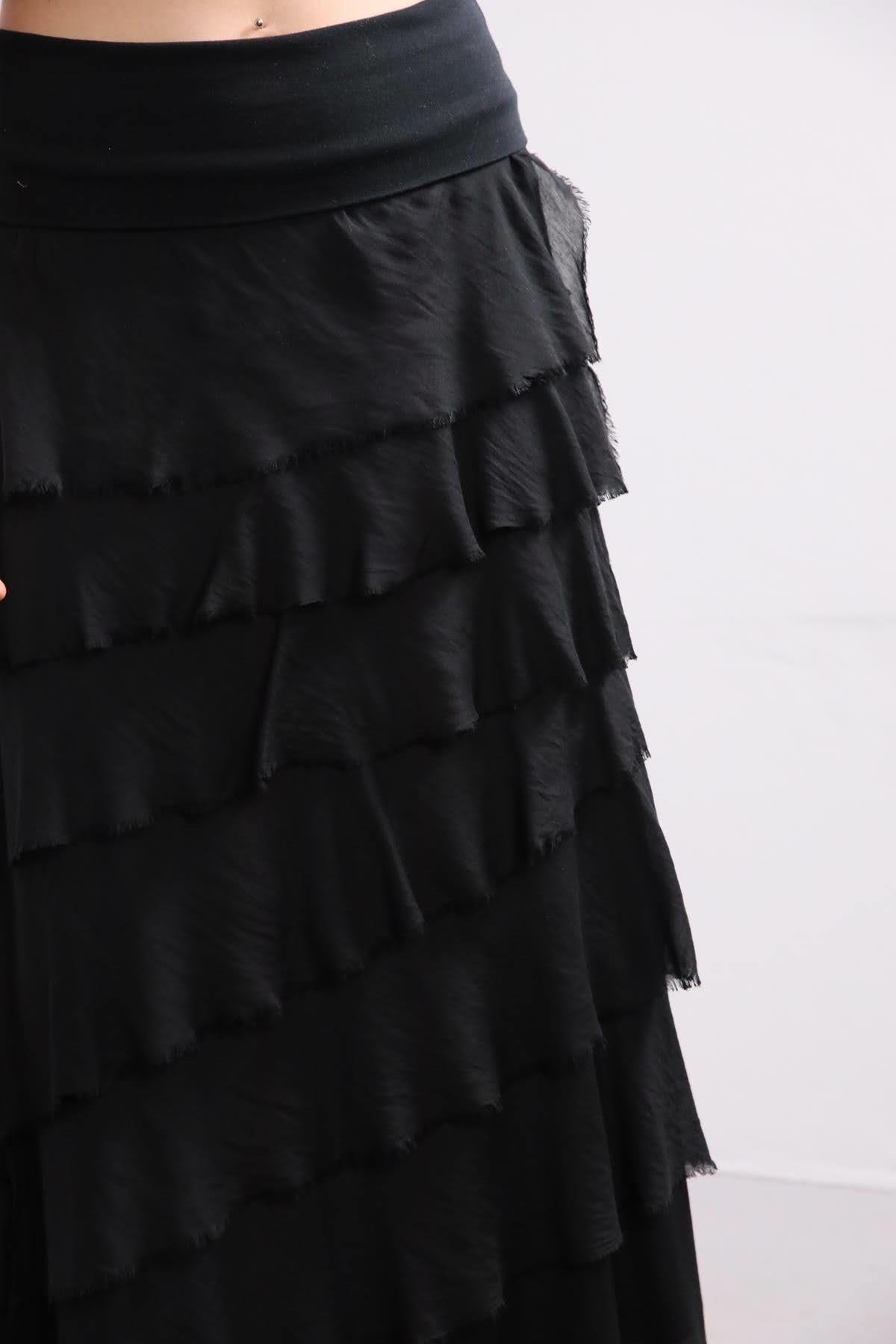 Saman Butik | Shop Online Black Layered Silk Skirt