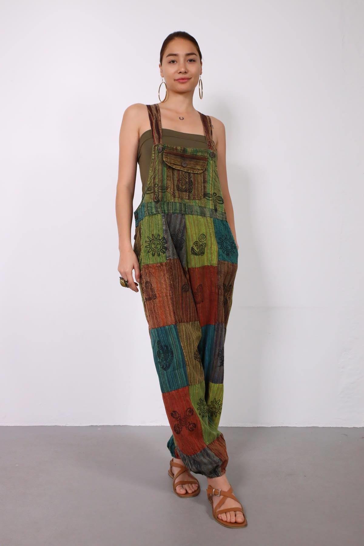Renkli Yıkama Patchwork Tulum - Şaman Butik Renkli Yıkama Patchwork Tulum