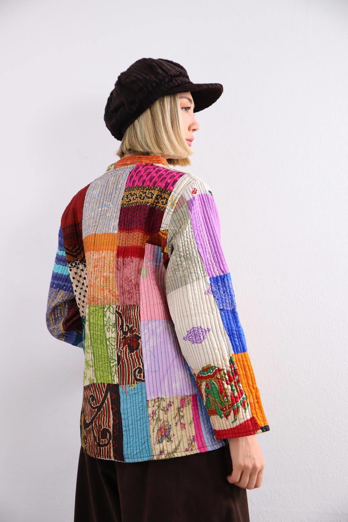  Renkli Cepli Patchwork Ceket