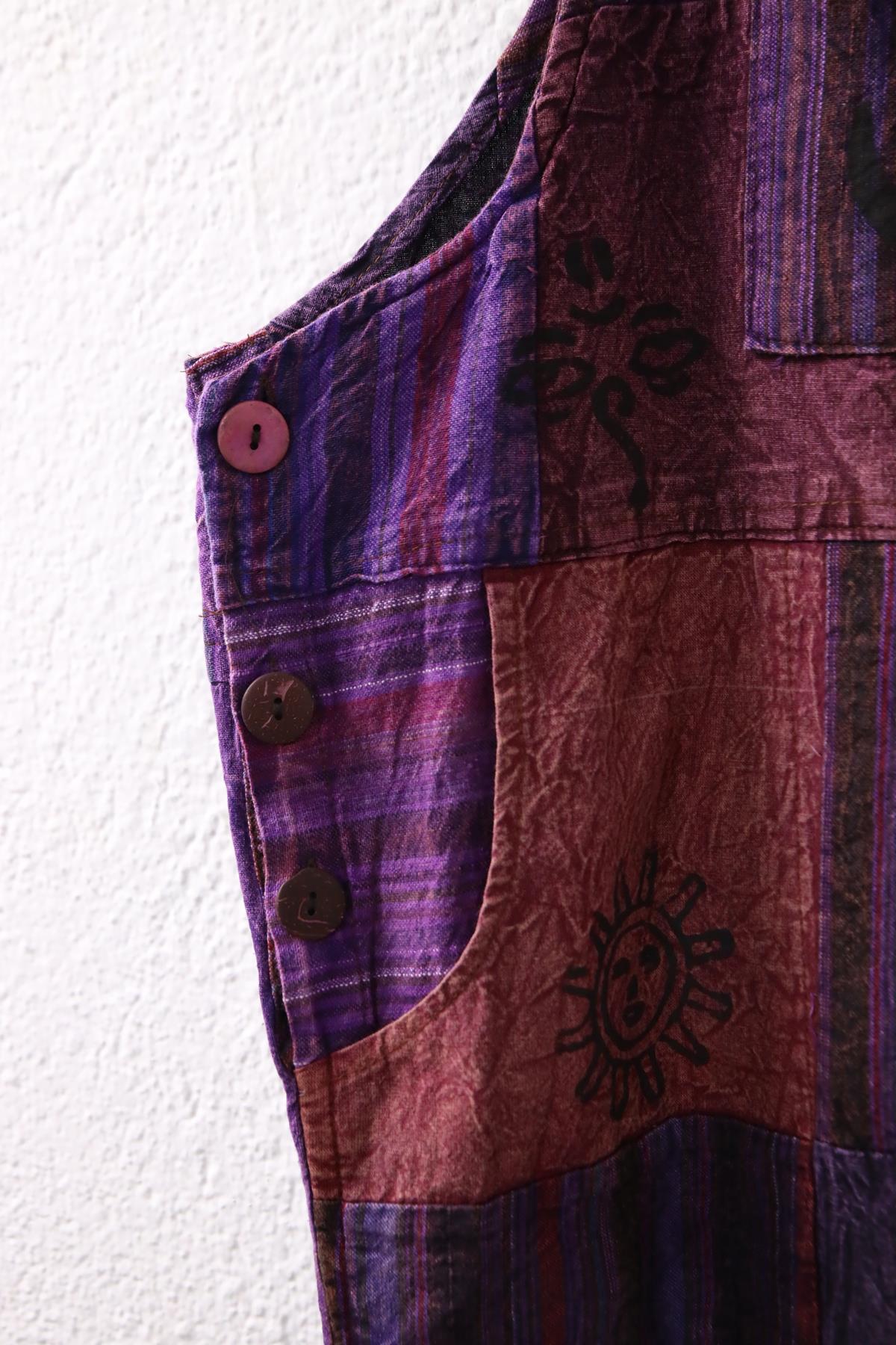  Mor Yıkama Patchwork Tulum