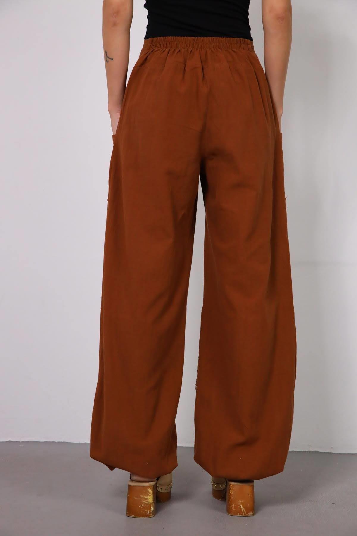 Saman Butik | Shop Online Light Brown Stitched Pockets Trousers