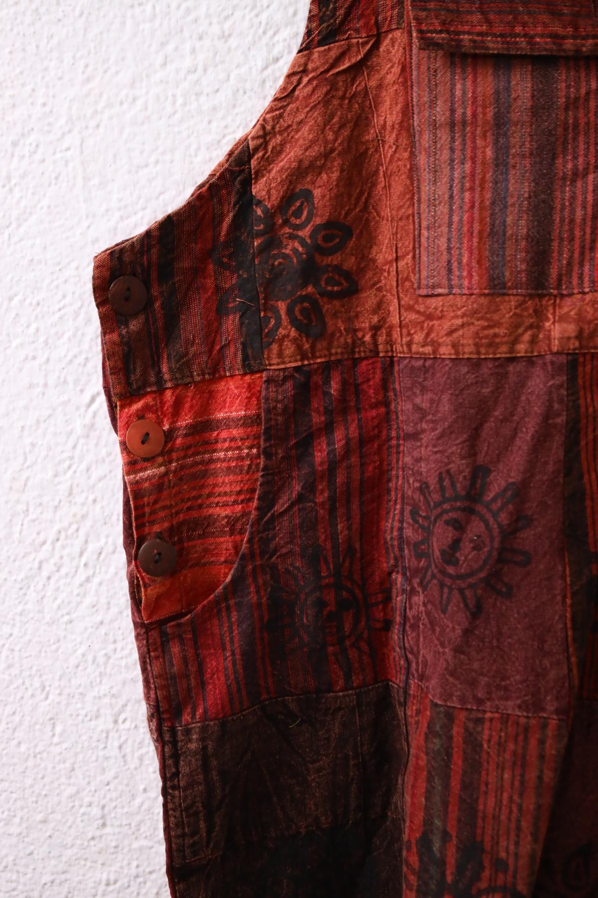  Kiremit Rengi Yıkama Patchwork Tulum