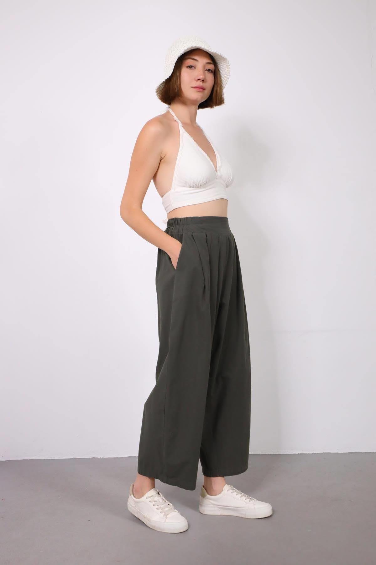 Khaki Front Pleated Casual Trousers - Saman Butik | Shop Online Khaki Front Pleated Casual Trousers