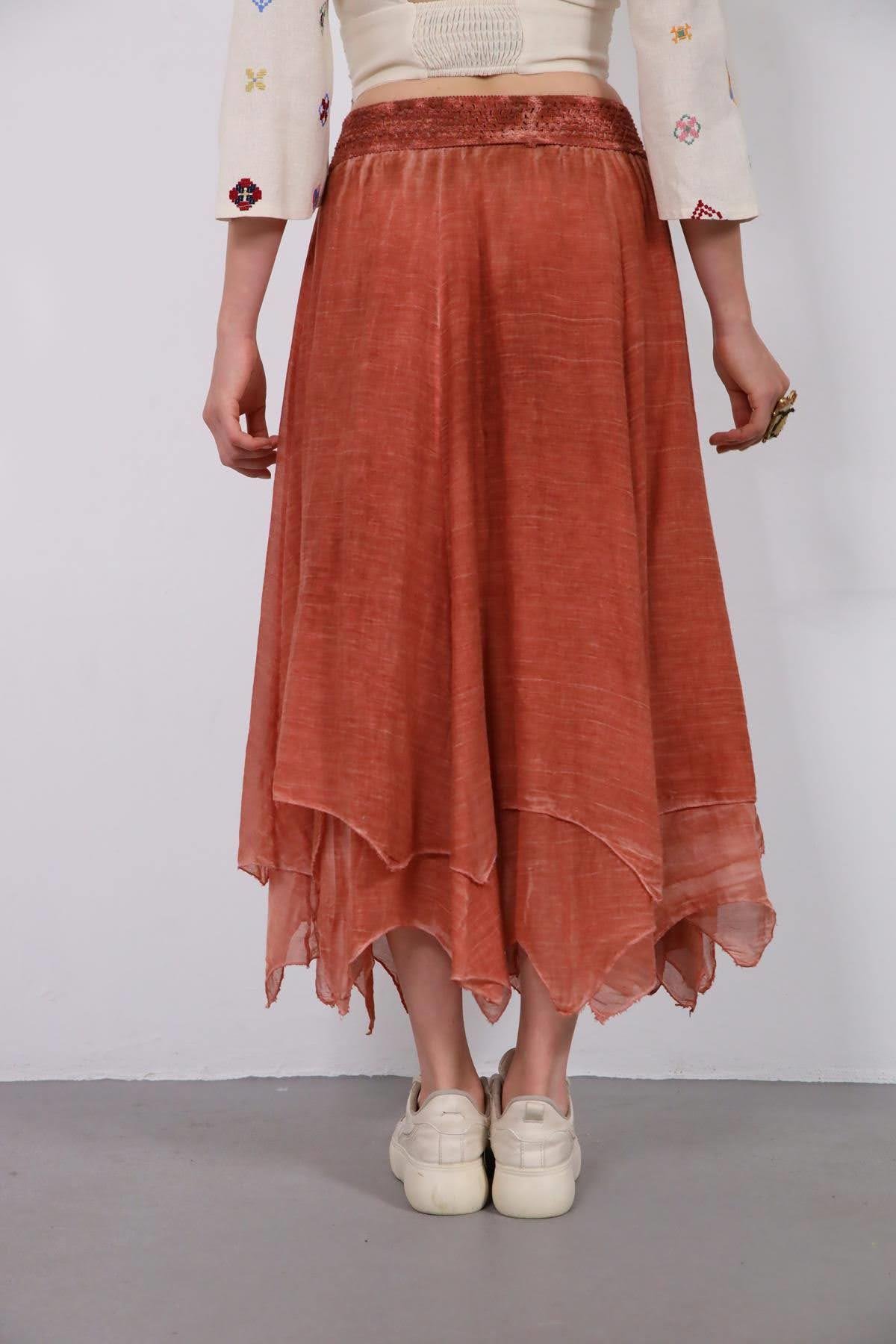 Burnt Orange Asymmetrical Cut Skirt - Saman Butik | Shop Online Burnt Orange Asymmetrical Cut Skirt
