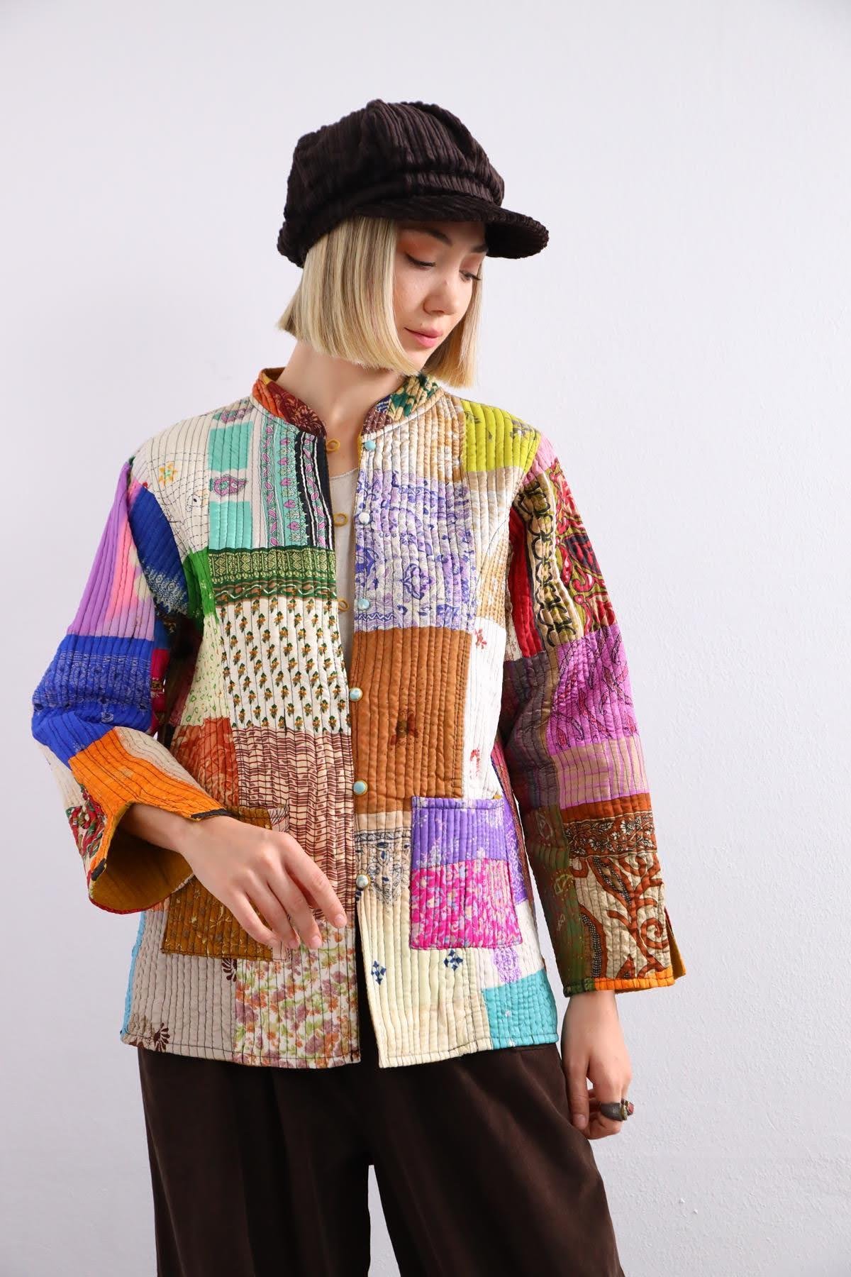  Renkli Cepli Patchwork Ceket