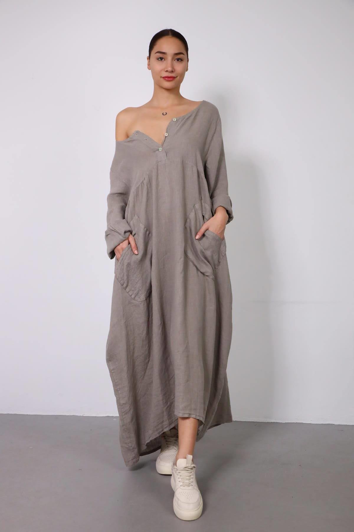 Saman Butik | Shop Online Mink Wide Pocket Dress