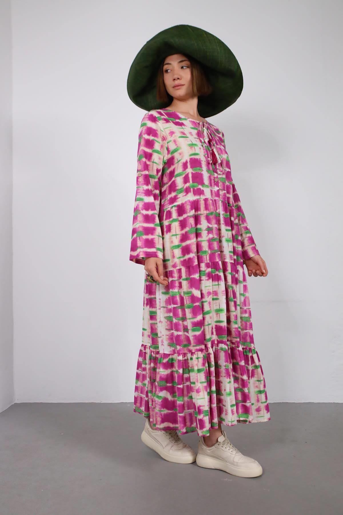 Pembe Desenli Salaş Elbise - Şaman Butik - Bohem Giyim ve Aksesuar | Kadın & Erkek Pembe Desenli Salaş Elbise