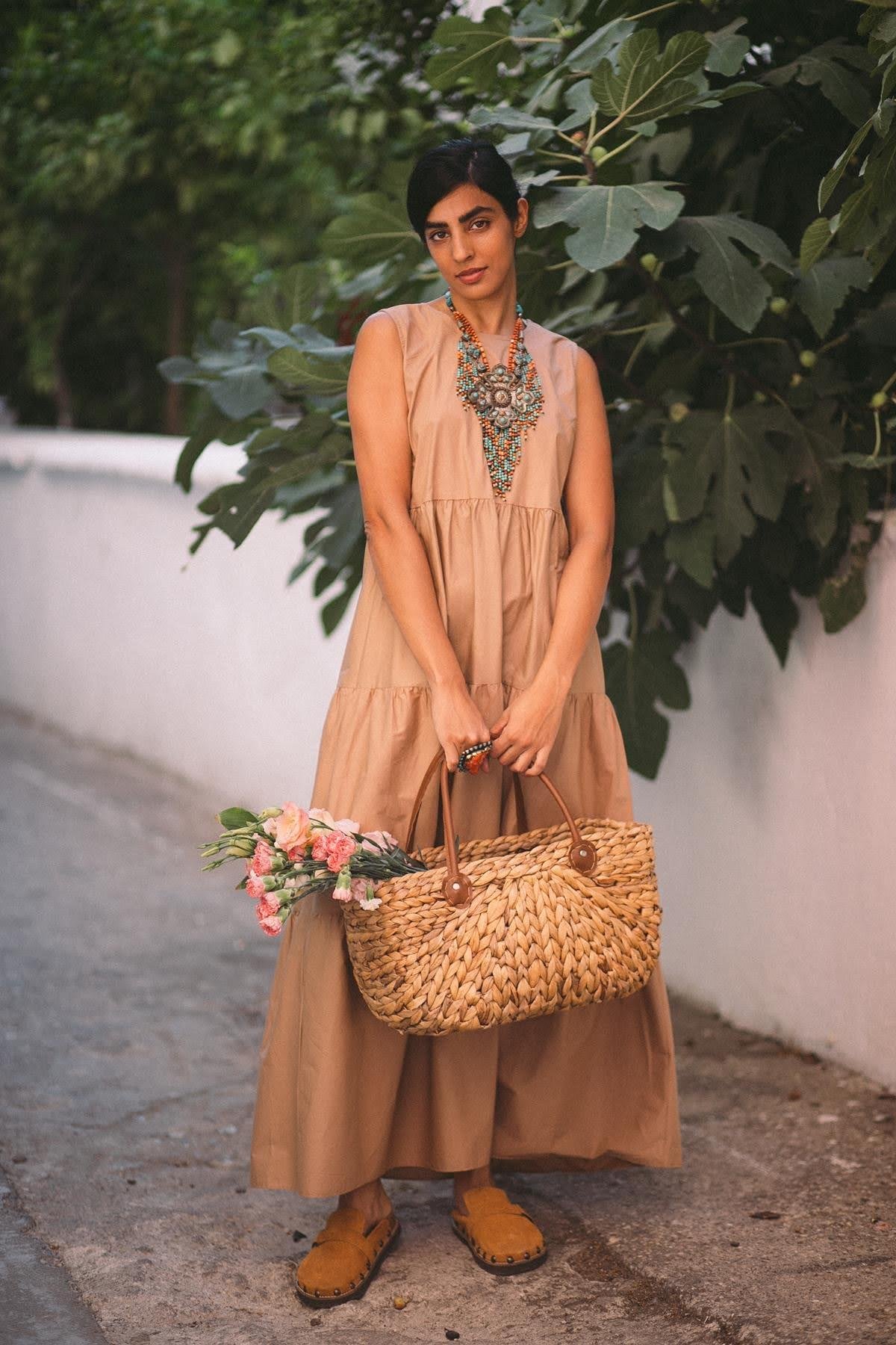 Camel Sleeveless Dress - Saman Butik | Shop Online Camel Sleeveless Dress