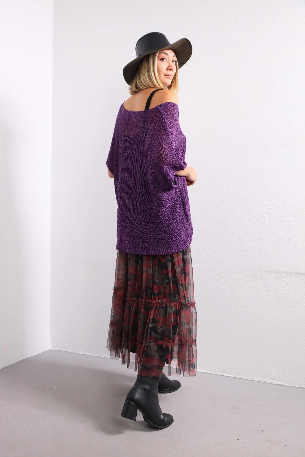 Purple Single Button Mercerized Judith Tunic - Saman Butik | Shop Online Purple Single Button Mercerized Judith Tunic