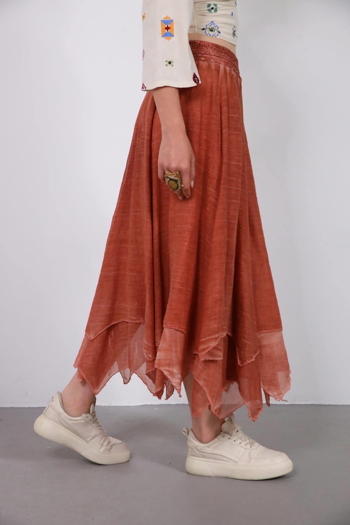 Burnt Orange Asymmetrical Cut Skirt - Saman Butik | Shop Online Burnt Orange Asymmetrical Cut Skirt