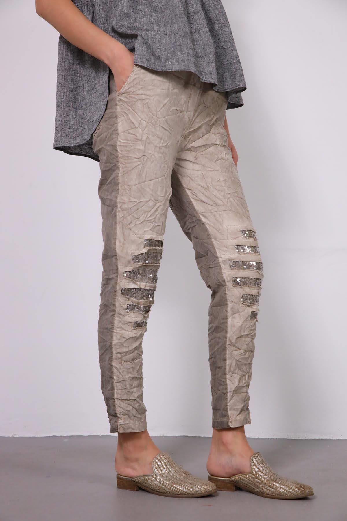 Mink Sequin Patched Trousers - Saman Butik | Shop Online Mink Sequin Patched Trousers