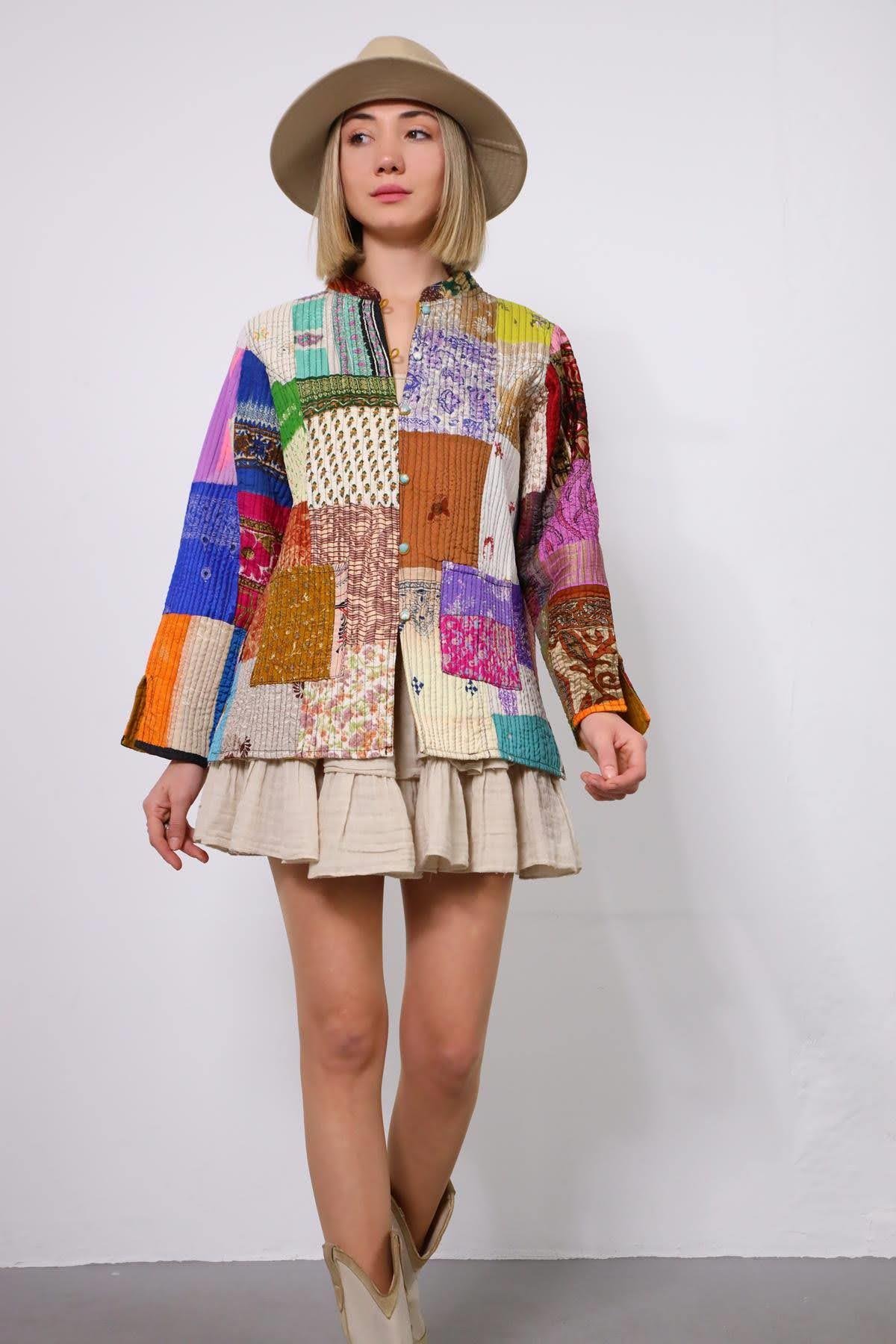 Colorful Patchwork Jacket - Saman Butik | Shop Online Colorful Patchwork Jacket