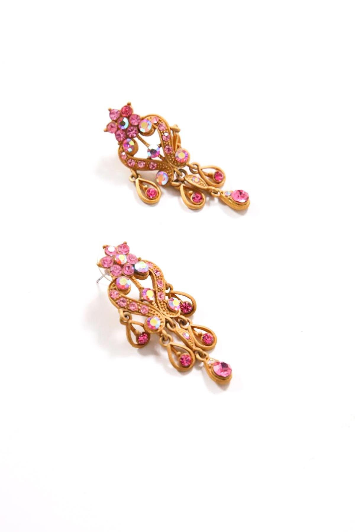 Pembe Kristal Detaylı Sallantılı Küpe - Şaman Butik Pembe Kristal Detaylı Sallantılı Küpe