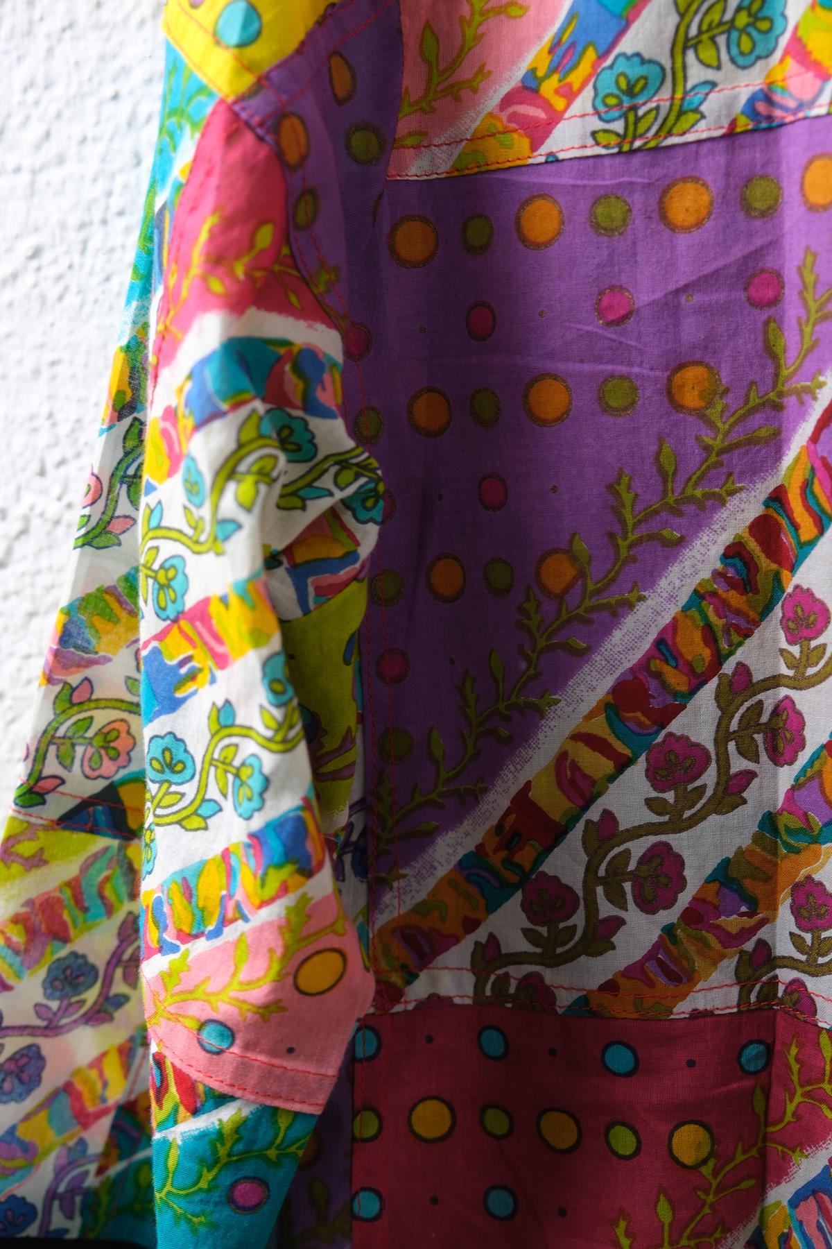 Mor İşlemeli V Yaka Yırtmaçlı Otantik Patchwork Tunik - Şaman Butik Mor İşlemeli V Yaka Yırtmaçlı Otantik Patchwork Tunik