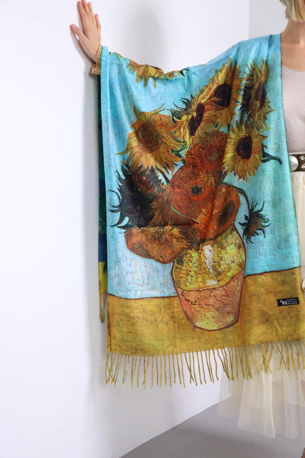  Renkli Van Gogh Ayçiçekleri Kaşmir Şal