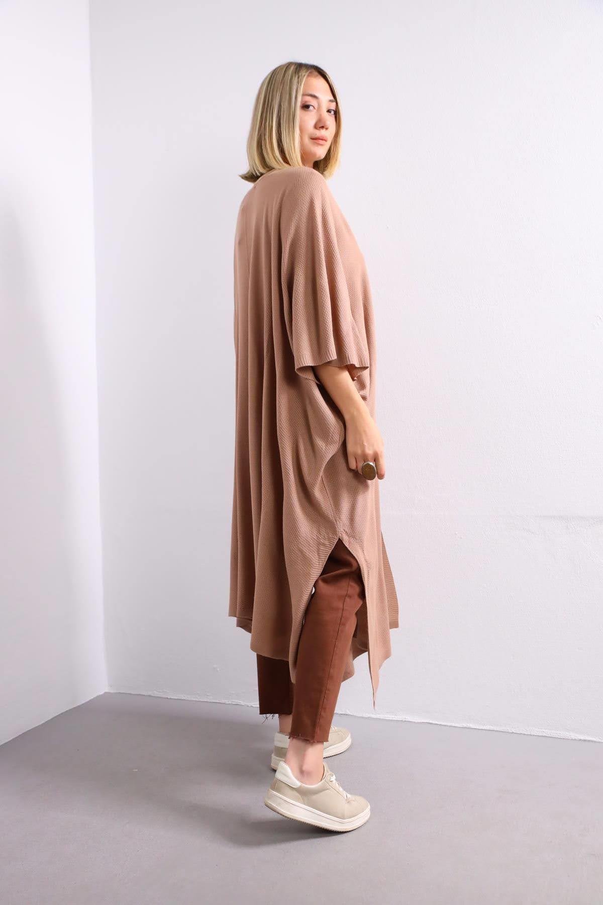 Brown Side Slit Cardigan - Saman Butik | Shop Online Brown Side Slit Cardigan