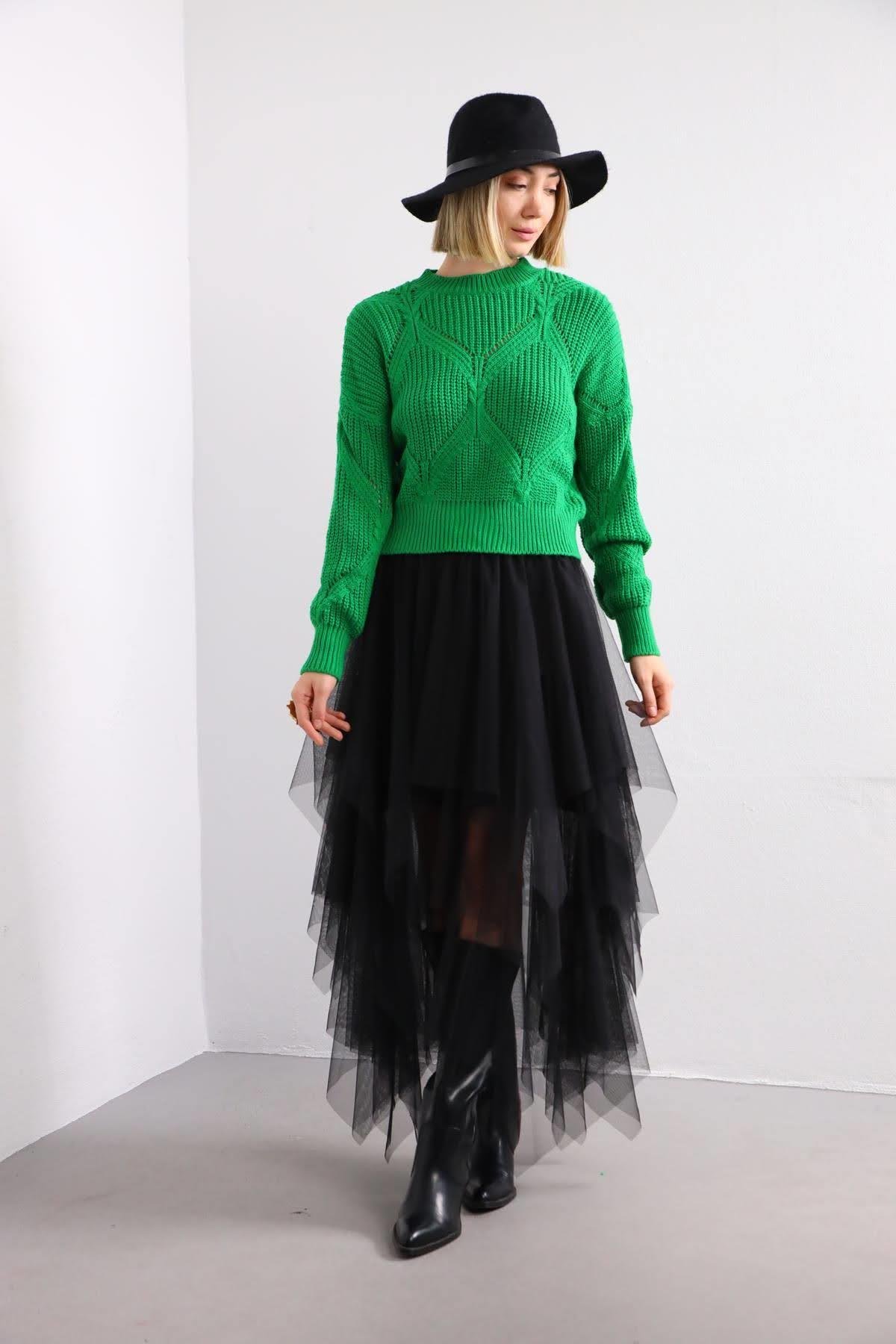Green Patterned Short Knitt Pullover Green Patterned Short Knitt Pullover