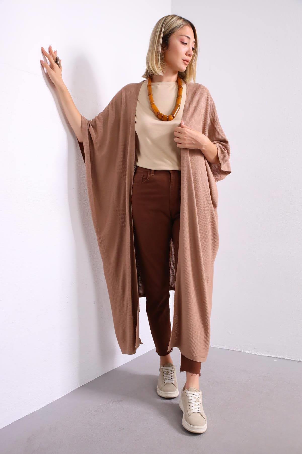Brown Side Slit Cardigan - Saman Butik | Shop Online Brown Side Slit Cardigan
