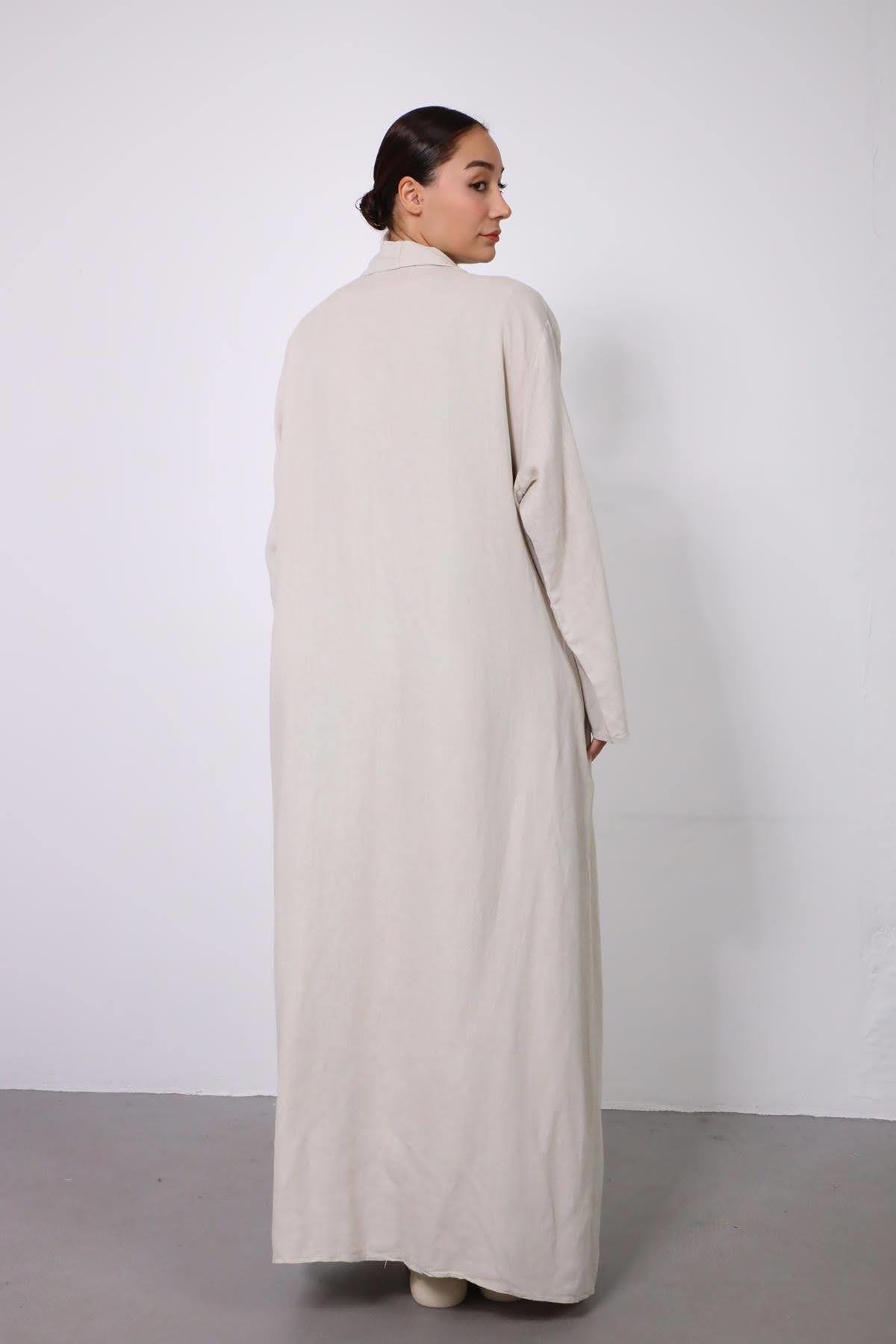  Krem Rengi Kolu Apoletli Kaftan