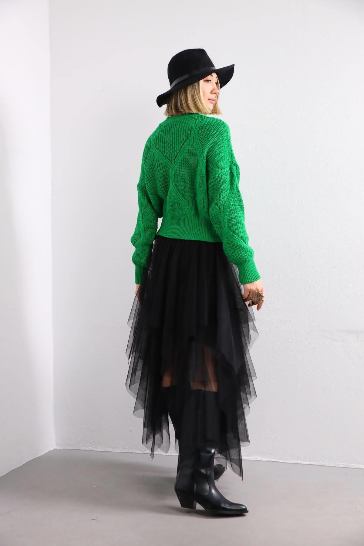 Green Patterned Short Knitt Pullover Green Patterned Short Knitt Pullover