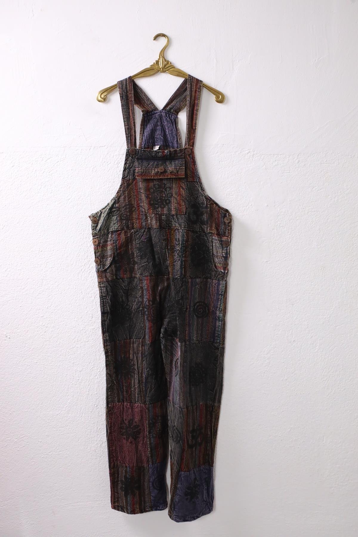 Antrasit Yıkama Patchwork Tulum - Şaman Butik Antrasit Yıkama Patchwork Tulum