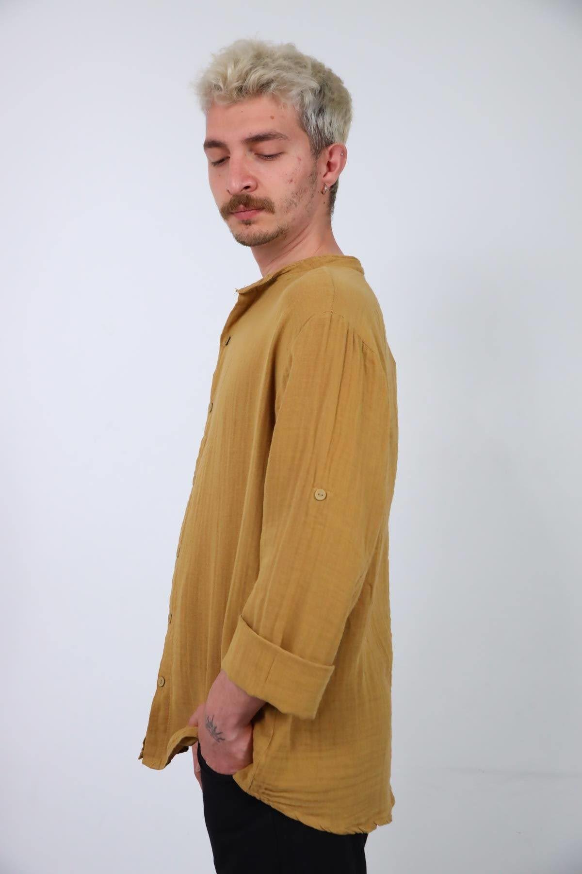  Camel Rengi Hakim Yaka Müslin Gömlek