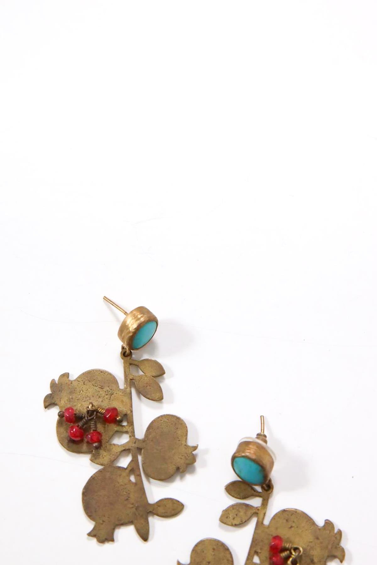  Bronz Kırmızı Taş Detaylı Vintage Küpe