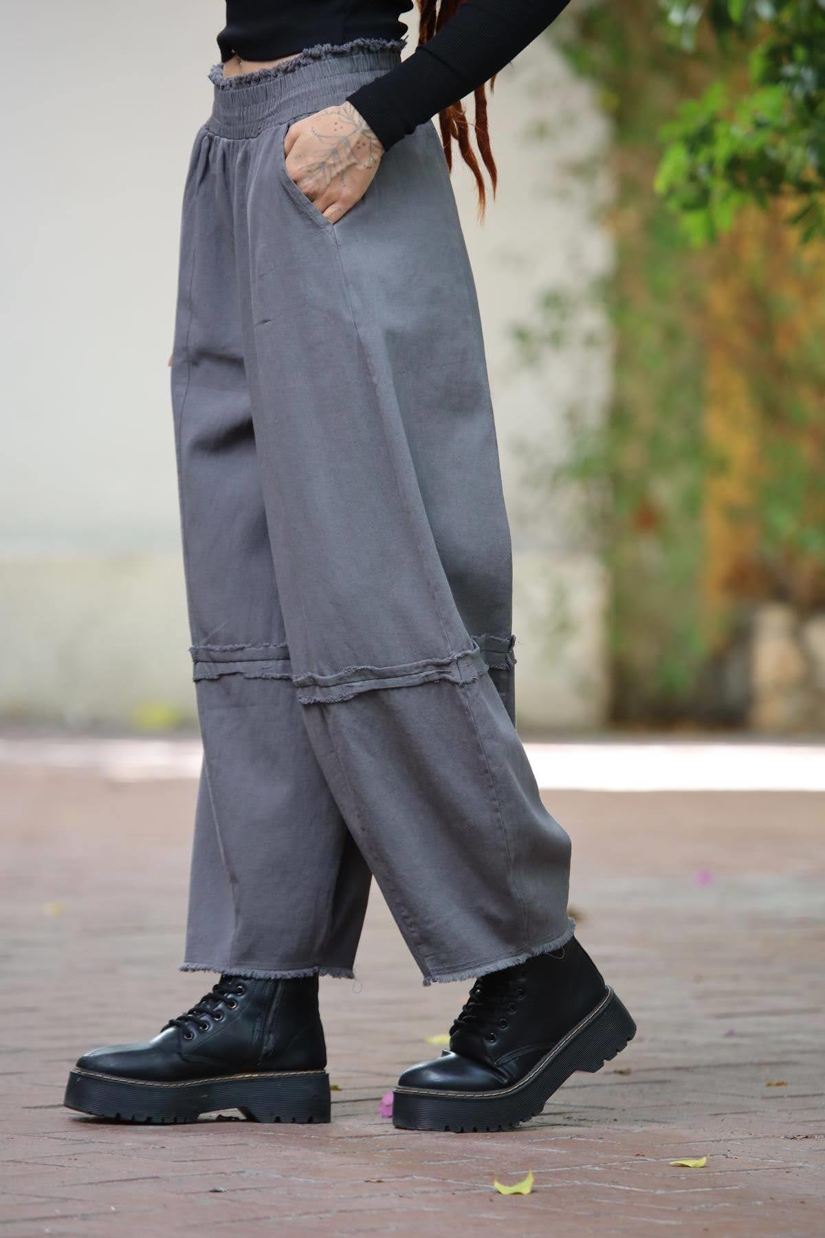 Antrasit Dikiş Detaylı Gabardin Pantolon
