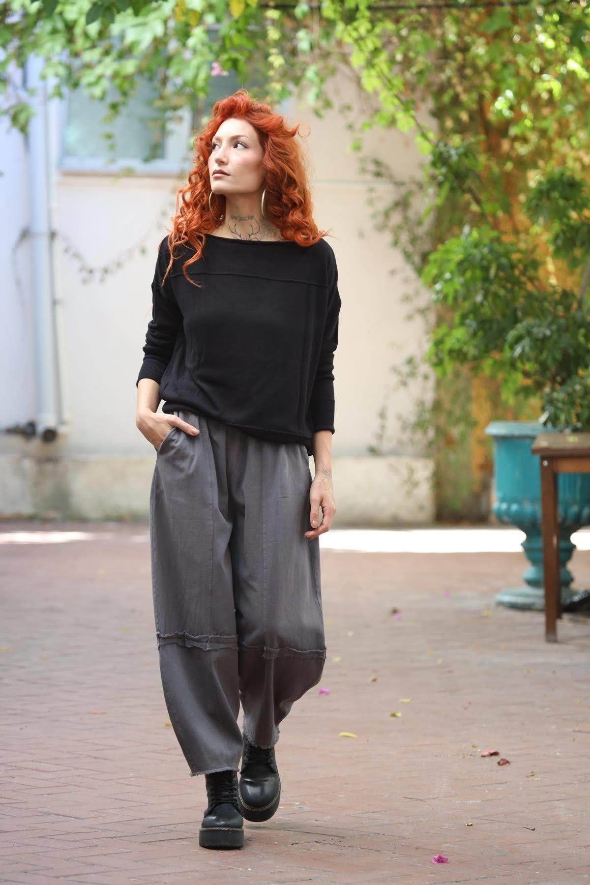 Antrasit Dikiş Detaylı Gabardin Pantolon