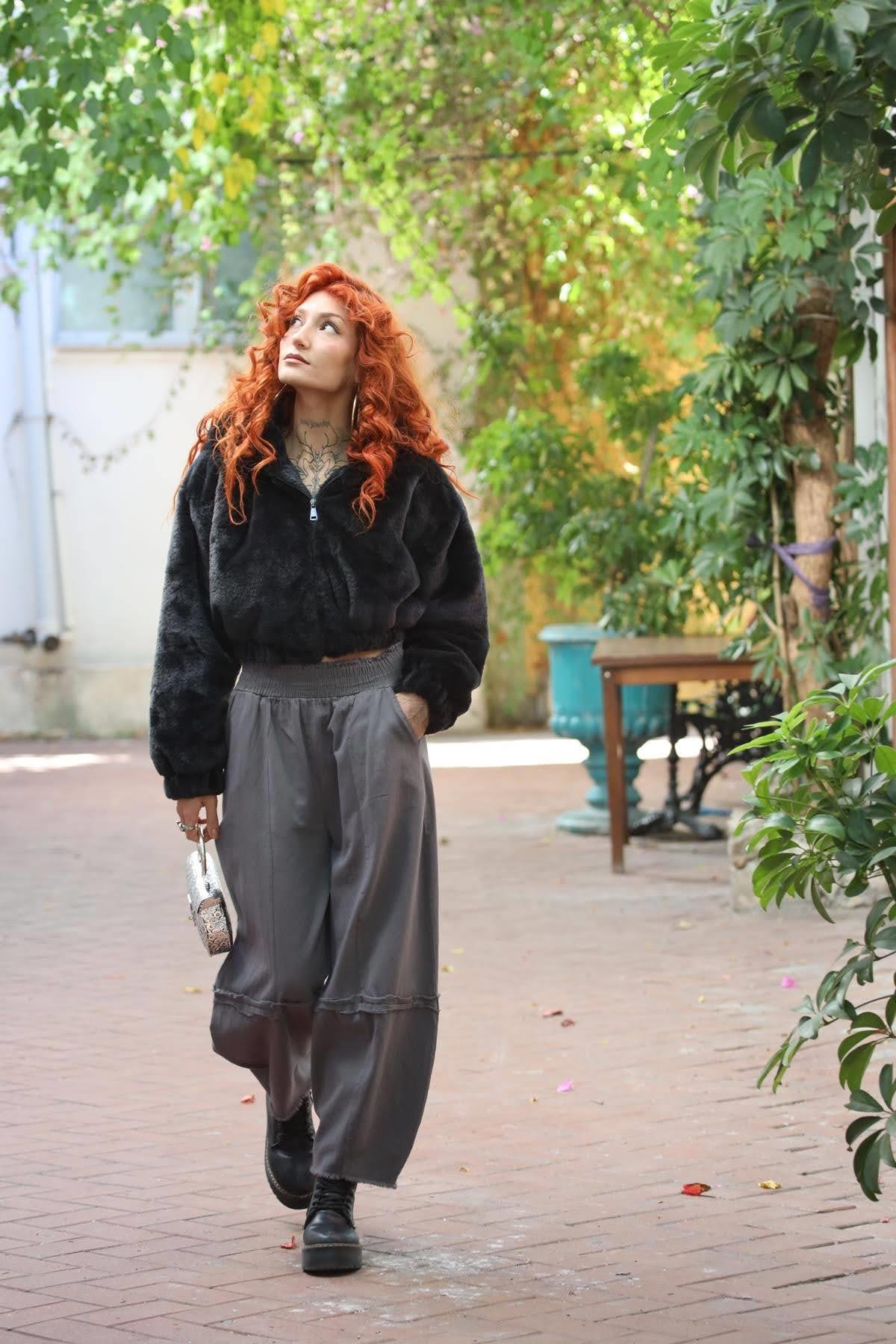 Antrasit Dikiş Detaylı Gabardin Pantolon