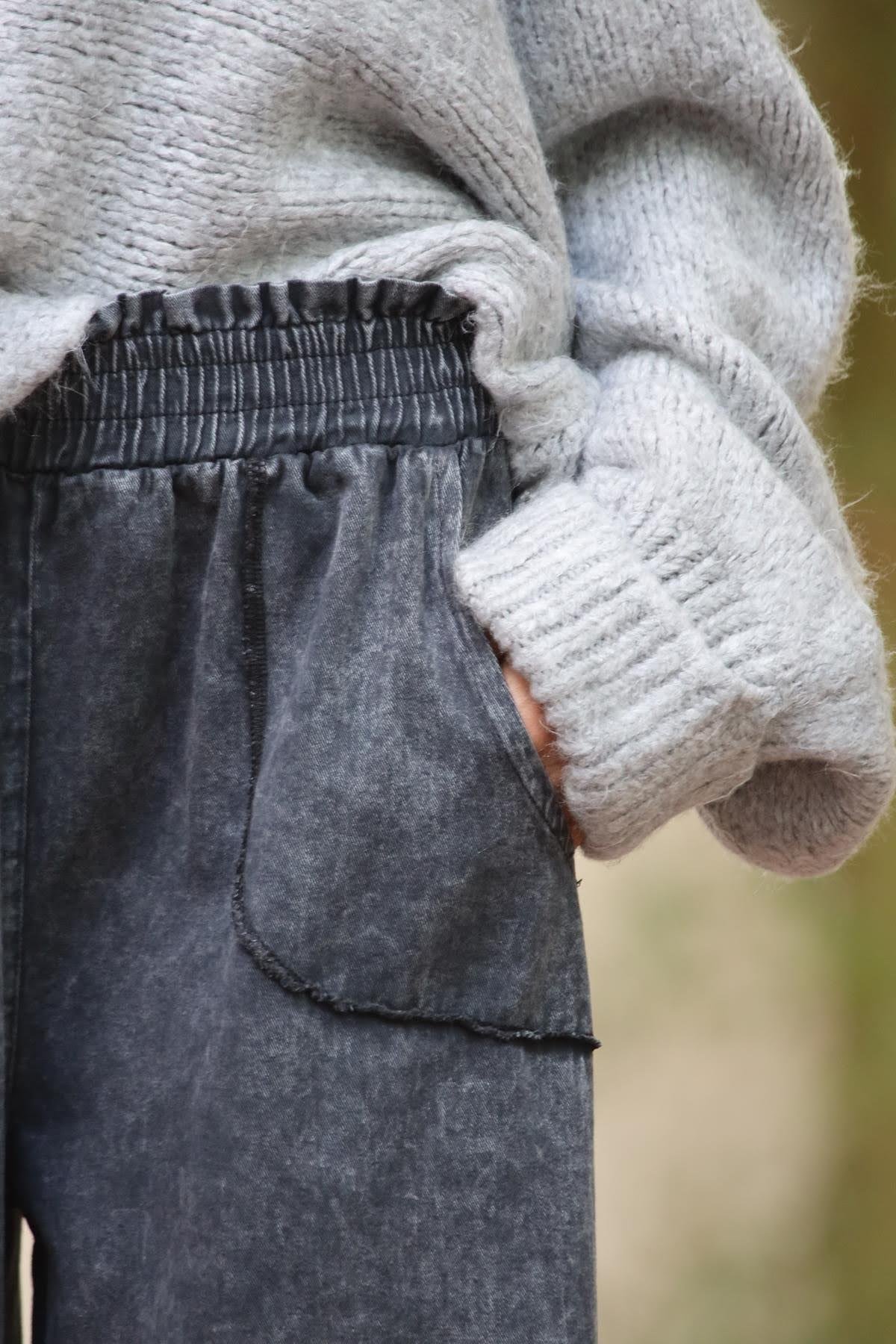 Antrasit İspanyol Paça Kar Yıkama Kot Pantolon