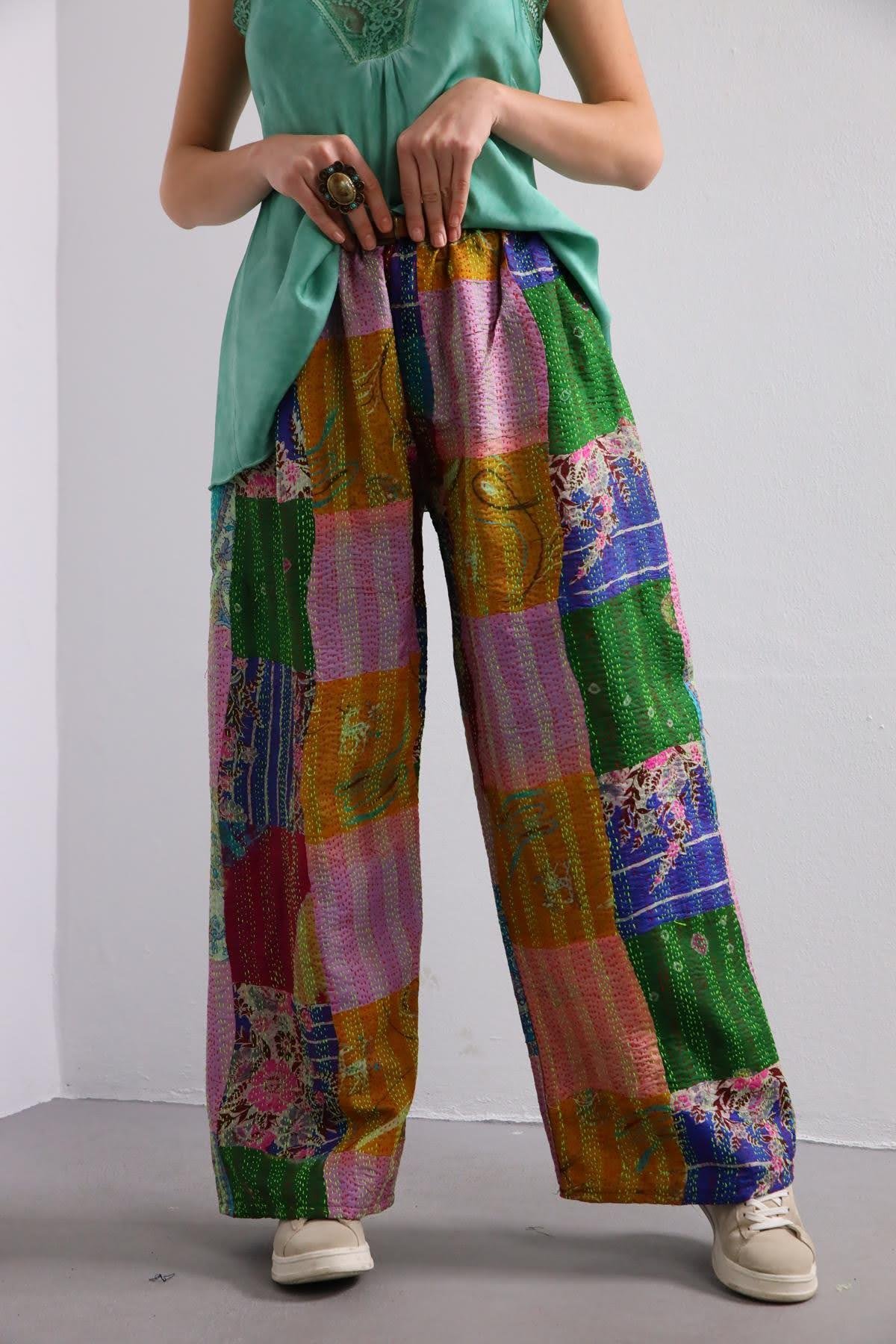  Renkli Patchwork Pantolon