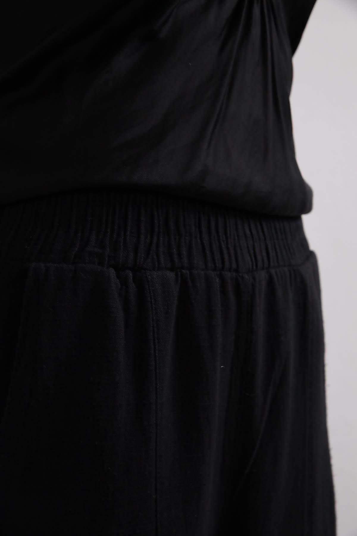 Siyah Dikiş Detaylı Keten Kimono Takım - Şaman Butik Siyah Dikiş Detaylı Keten Kimono Takım