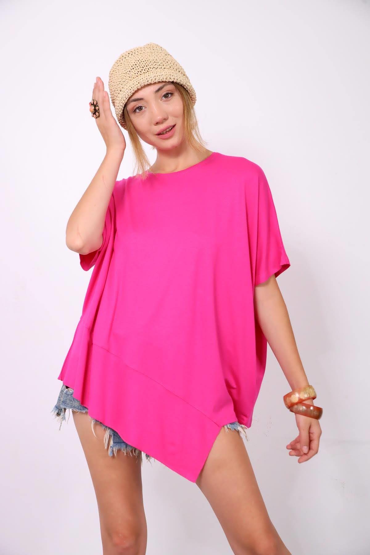 Pembe Altı Parçalı Kısa Kollu Bluz - Şaman Butik - Bohem Giyim ve Aksesuar | Kadın & Erkek Pembe Altı Parçalı Kısa Kollu Bluz