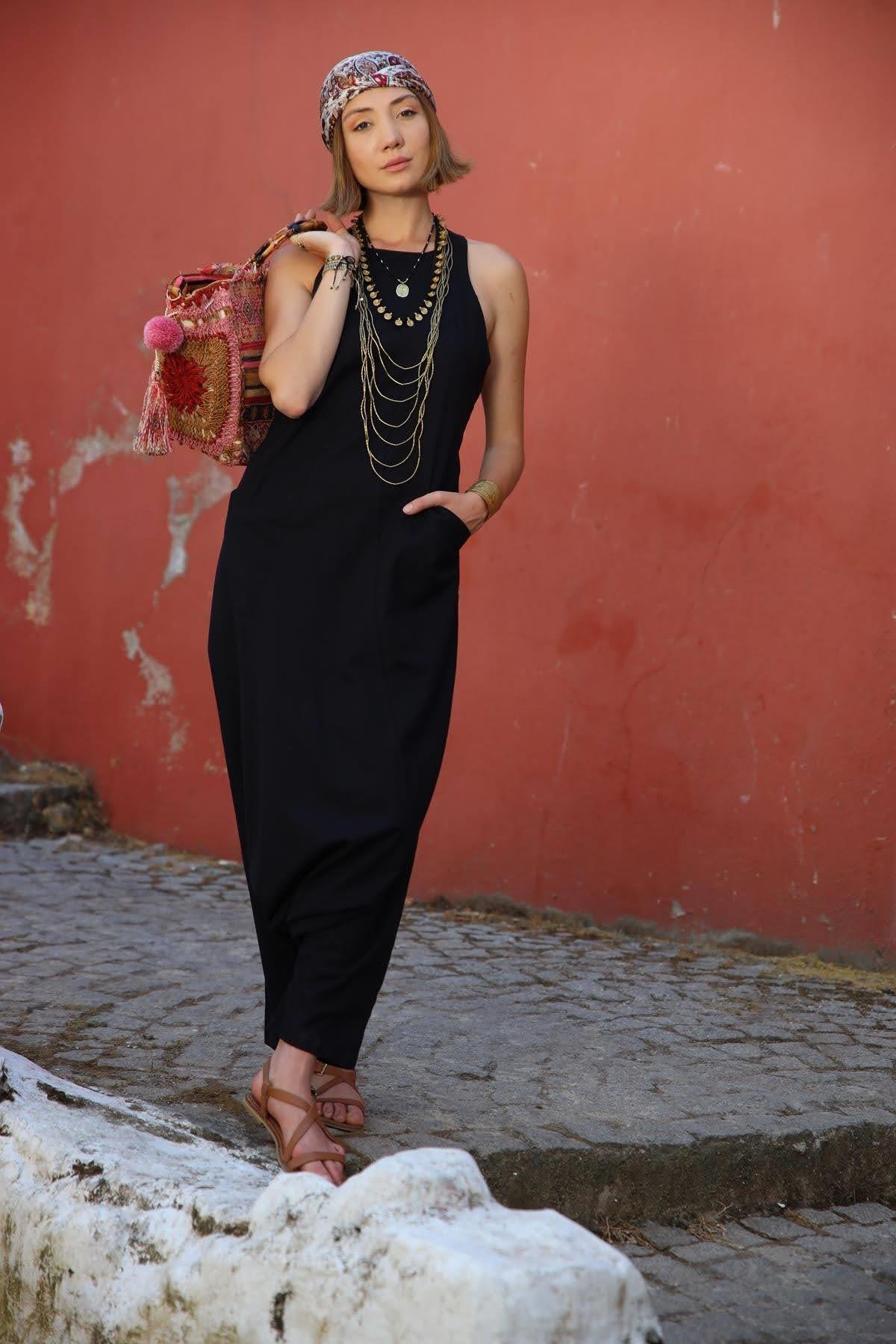 Black Su Jumpsuit - Şaman Butik | Boho Fashion Black Su Jumpsuit