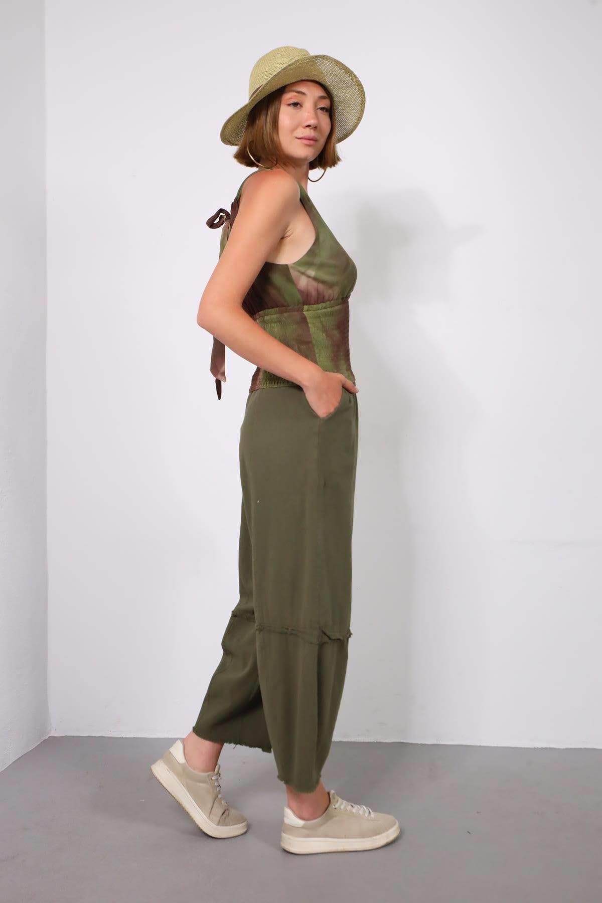 Haki Dikiş Detaylı Gabardin Pantolon - Şaman Butik Haki Dikiş Detaylı Gabardin Pantolon