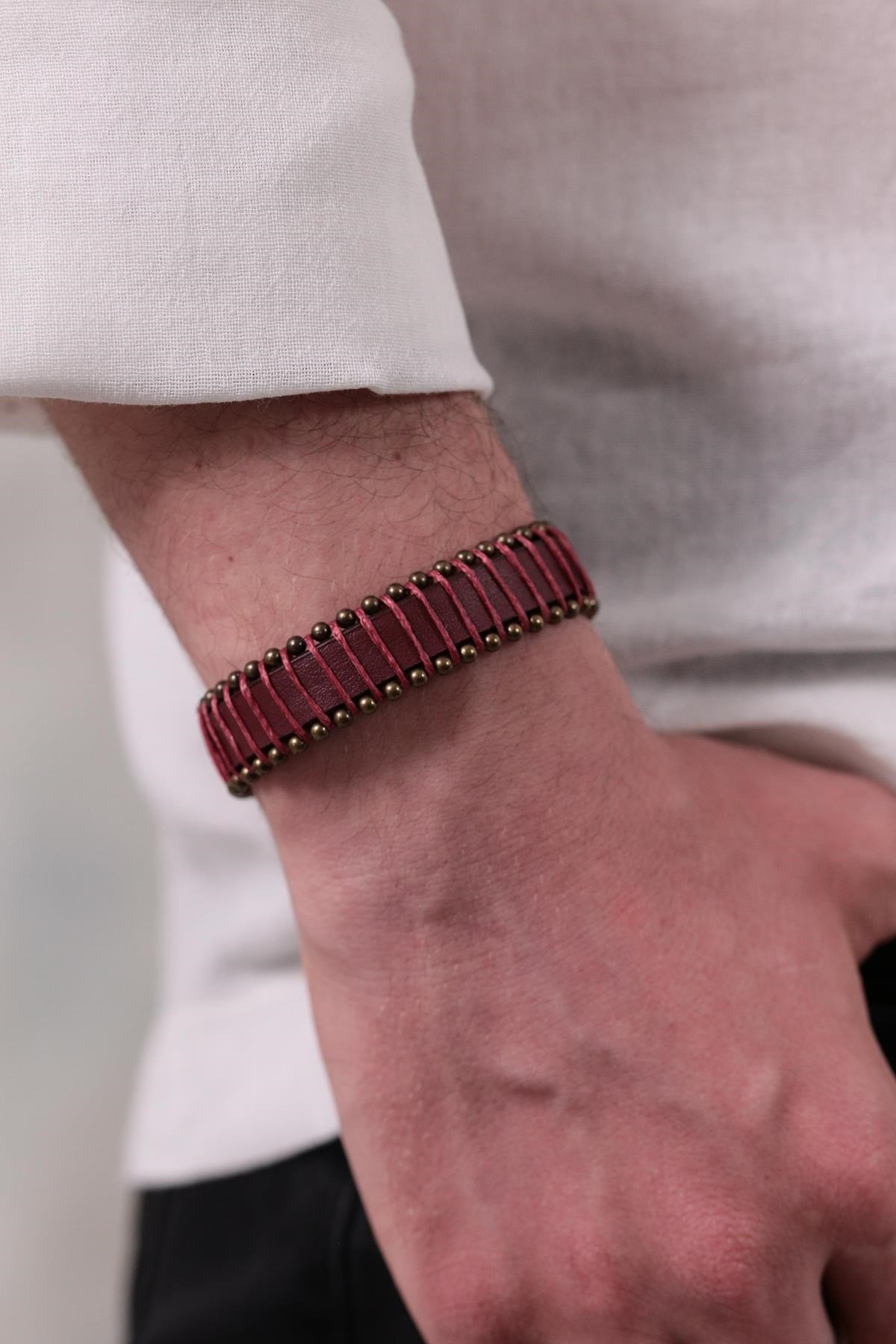 Bordo Bronz Detaylı Derili Bileklik Bordo Bronz Detaylı Derili Bileklik