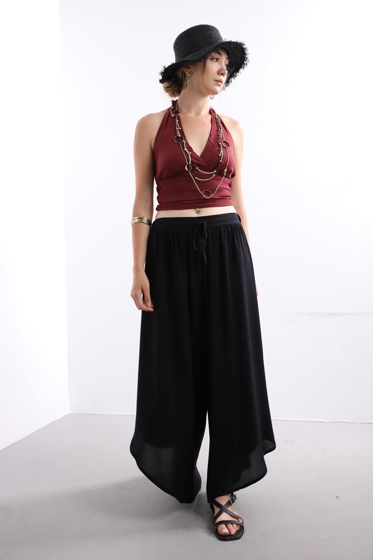 Burgundy Tie Back Blouse - Saman Butik | Boho Fashion Burgundy Tie Back Blouse