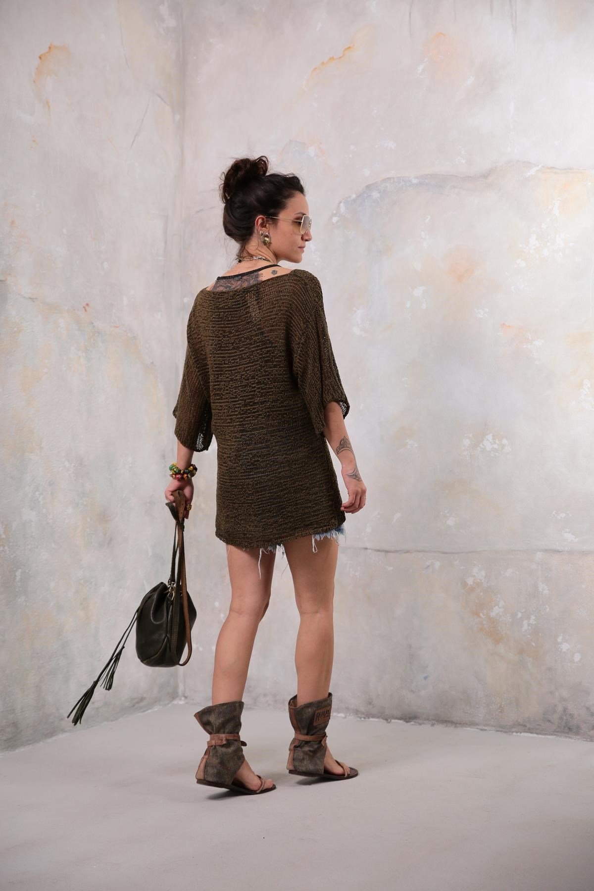 Saman Butik | Shop Online Khaki Orphan Sleeve Mercerized Blouse