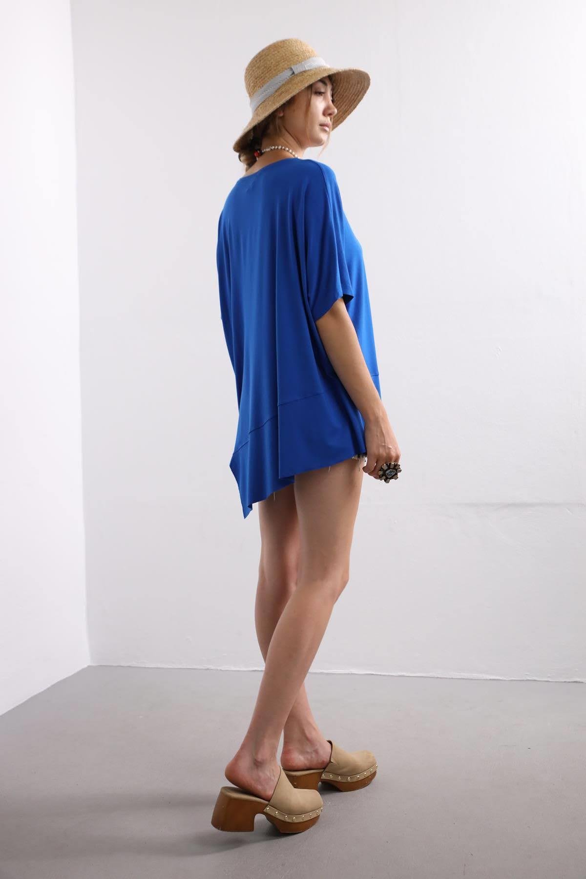 Saks Blue  Short Sleeve Patched  Blouse Saks Blue Short Sleeve Patched  Blouse